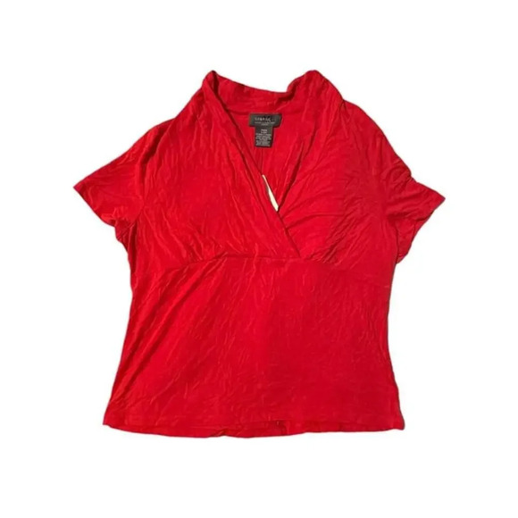 Women's George Red Short Sleeve V-Neck Top Size 1X 18W - Picture 1 of 5